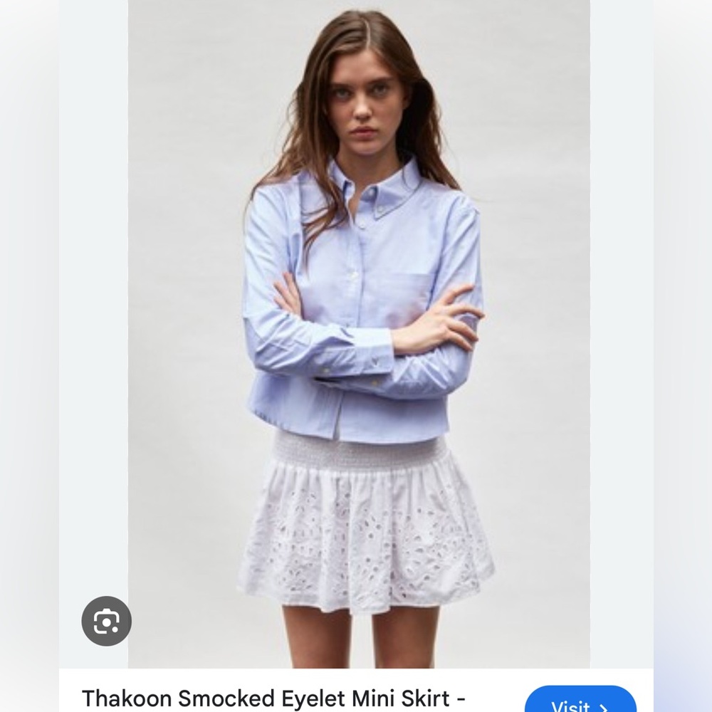 Thakoon White Smocked Eyelet Detail Mini Skirt